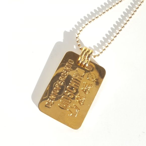 MOSCHINO Dog Tag Necklace Vintage 24k Plated - Picture 11 of 15
